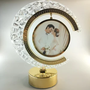 Print Cord Rotating Crystal LED Moon Photo Frame – Personalized Couple Gift (25x20x10 cm, 300g)