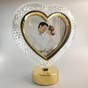 Print Cord Heart-Shaped Crystal LED Photo Frame – Romantic Couple Gift (25x20x10 cm)