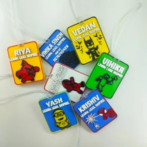 PrintCord Kids School Name Tag – Personalized, Durable & Fun ID Tags with Cartoon Designs for Bags, Backpacks & Tiffin Boxes