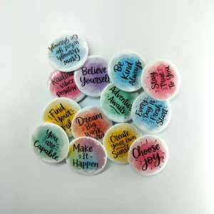 Motivational Quote Badges – Pack of 10 | 58mm Positive Vibes Button Badges for Gifting & Daily Inspiration