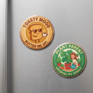 Premium Circular Fridge Magnets – Cute Cartoon Food & Mood Quotes | Decorative Refrigerator Magnets for Home & Kitchen