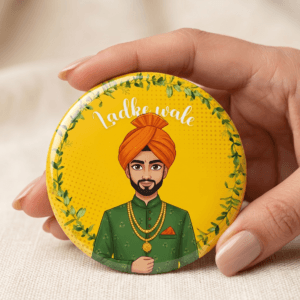 Ladke Wale Wedding Badges – Team Groom Round Pins | Stylish Groom Side Badges for Haldi, Mehndi & Wedding Functions